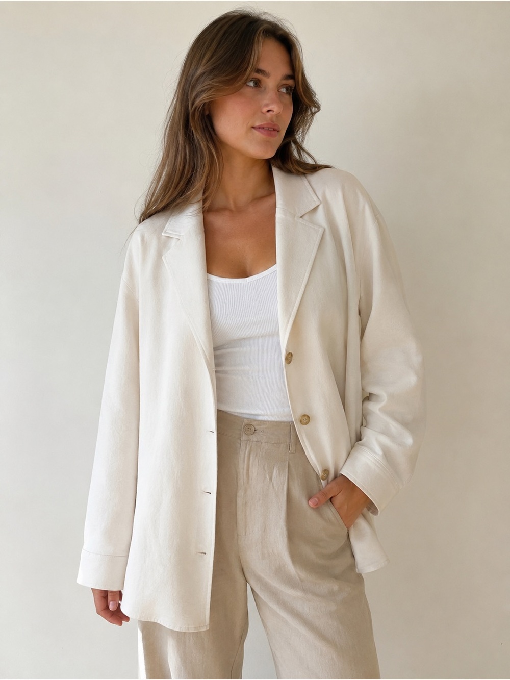 Aritzia Crepette Ivory Relaxed Blazer Jacket Size Large